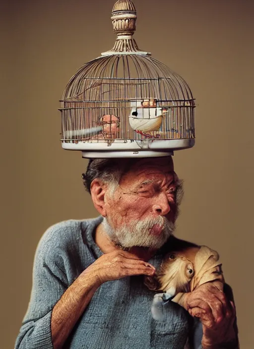 Image similar to a person with a birdcage instead of head, natural light, smooth, detailed face, magazine, press, photo, steve mccurry, david lazar, canon, nikon, focus