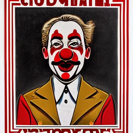 Image similar to communist clown portrait, propaganda style, poster