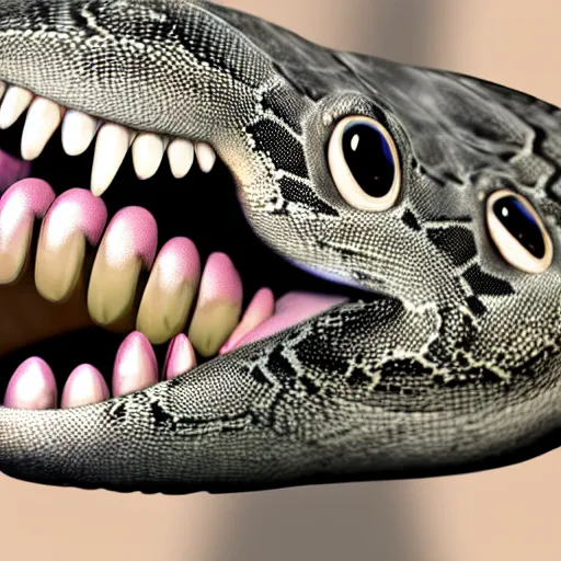 Image similar to “an upclose image of snake fangs biting into rabbit fur, unreal engine, hyper realism, 4K concept art”