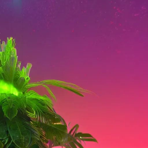 Image similar to green juice in a luscious tropical grove with neon auroras, path traced, environment, highly detailed, concept art, realistic, octane render, unreal engine, up close shot