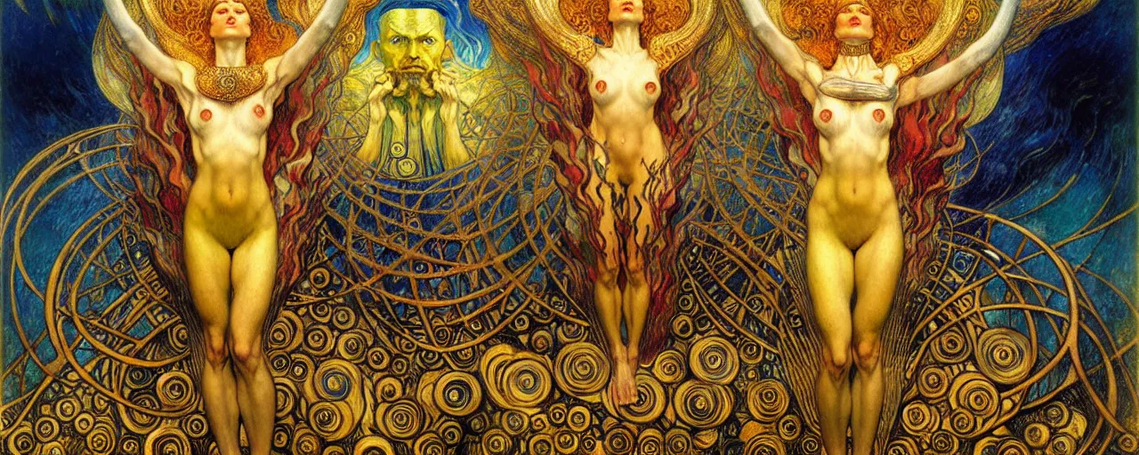 Image similar to Divine Chaos Engine by Karol Bak, Jean Delville, William Blake, Gustav Klimt, and Vincent Van Gogh, symbolist, visionary