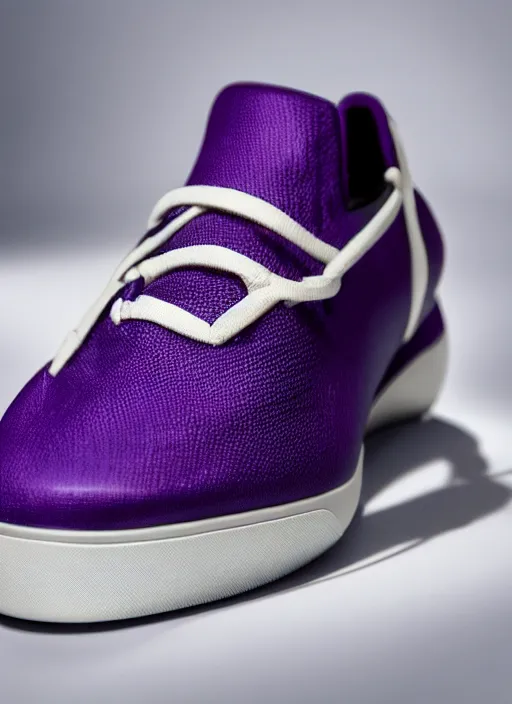 Image similar to hyperrealistic and heavy detailed product photo off white shoe of thanos ( marvel comics ), in front of white back drop, whole shoe is in picture, leica sl 2 5 0 mm, vivid color, high quality, high textured, real life