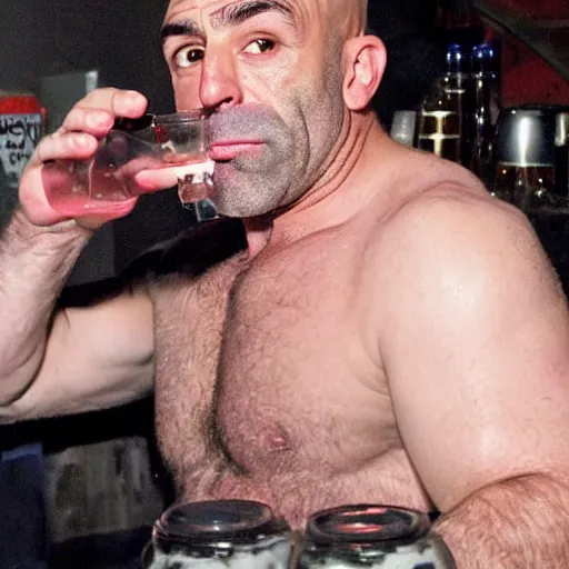 Image similar to joe rogan drinking milk high on shrooms in berlin on new years eve