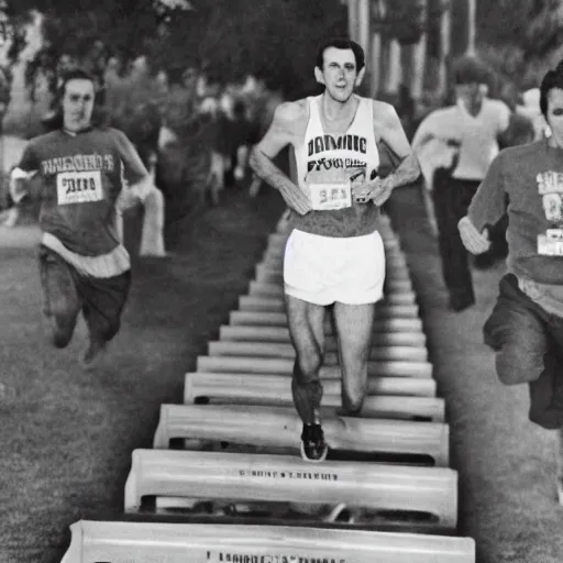 Prompt: Louis Zamperini runs on a treadmill, New York Times