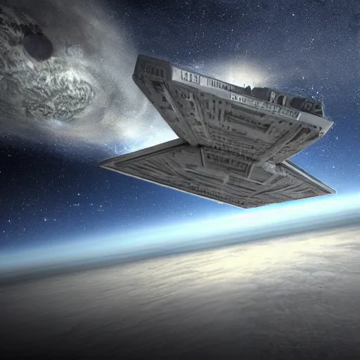 Image similar to epic view of a star destroyer above jupiter, concept art