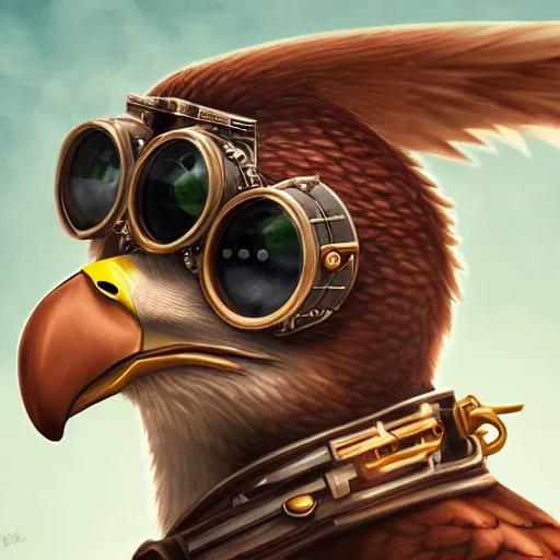 Prompt: a profile picture of an eagle with steampunk googles, by ROSS tran, 4k