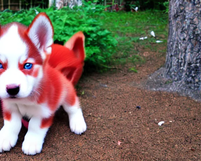 Image similar to 3 5 mm lens sony a 3 shot red husky pup adorable 4 k ultra - hd