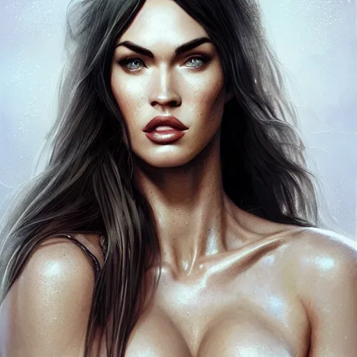 Image similar to portrait of megan fox, muscular upper body, fantasy, intricate, elegant, highly detailed, digital painting, artstation, concept art, matte, sharp focus, illustration, art by aenaluck and roberto ferri and greg rutkowski, epic fantasy, digital painting