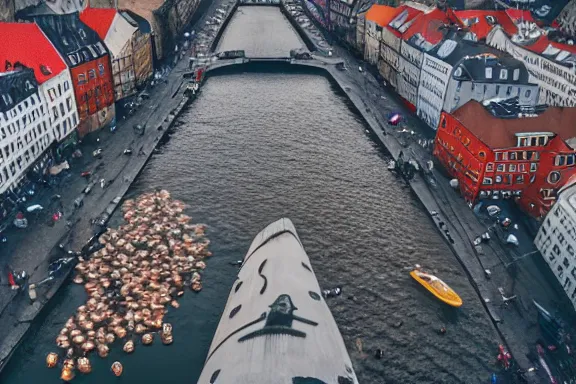 Prompt: copenhagen being destroyed by kittens, carnage, drone photograph cinematic