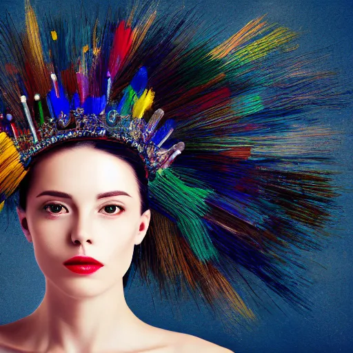 Image similar to woman with a crown of artistic synthetic brushes in her hair