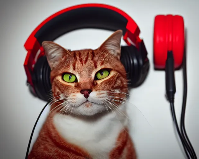 Image similar to red cat with headphones, skype call