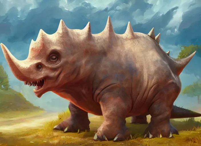 Prompt: character design for a cute triceratops for kids game, oil painting by jama jurabaev, extremely detailed, brush hard, artstation, for aaa game, high quality, brush stroke