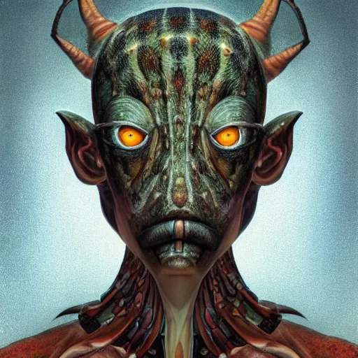 Prompt: a matte symmetrical portrait of Heitsi Eibib, the Mantis-headed god of the Khoisan tribe. He sits in the mouth of an enormous toad. Award winning surrealist portrait Painting by alex gray and android jones , Karol Bak, Ayami Kojima, Amano , concept art, character design, fantasy,3D, 8k resolution