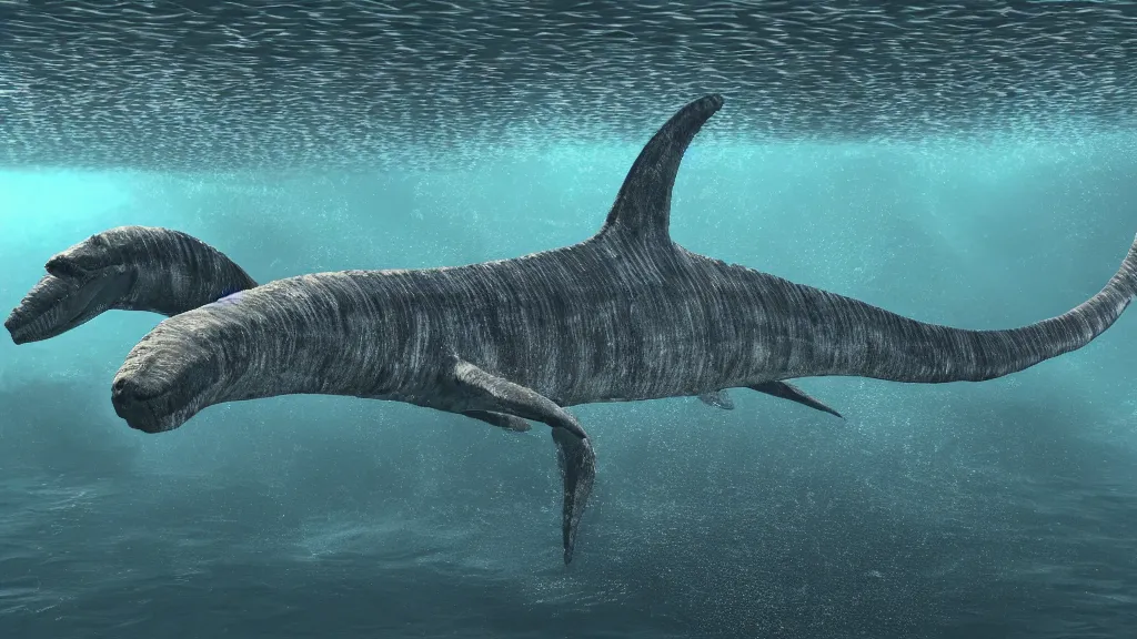 Prompt: underwater photo of a plesiosaur, murky water, hyperrealistic, Cryengine 8k UHD