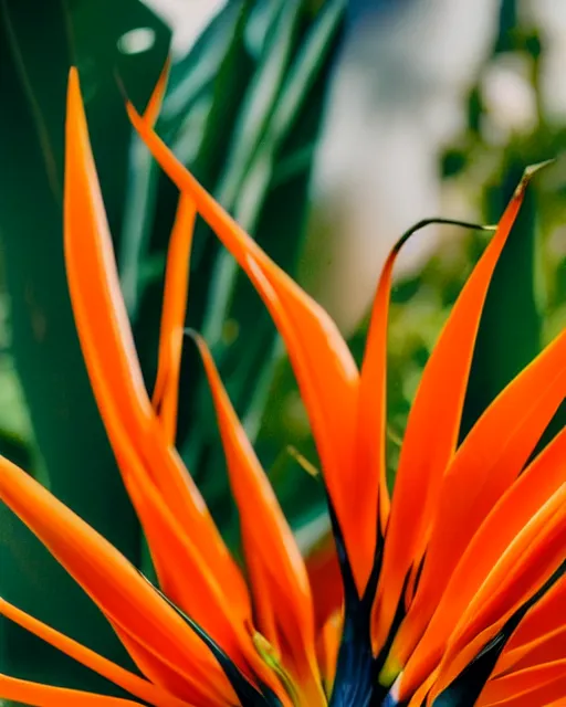 Prompt: hyperrealistic veiny human hands holding Birds of Paradise flowers dali robert steven connett dramatic orange light 8k low angle shallow depth of field