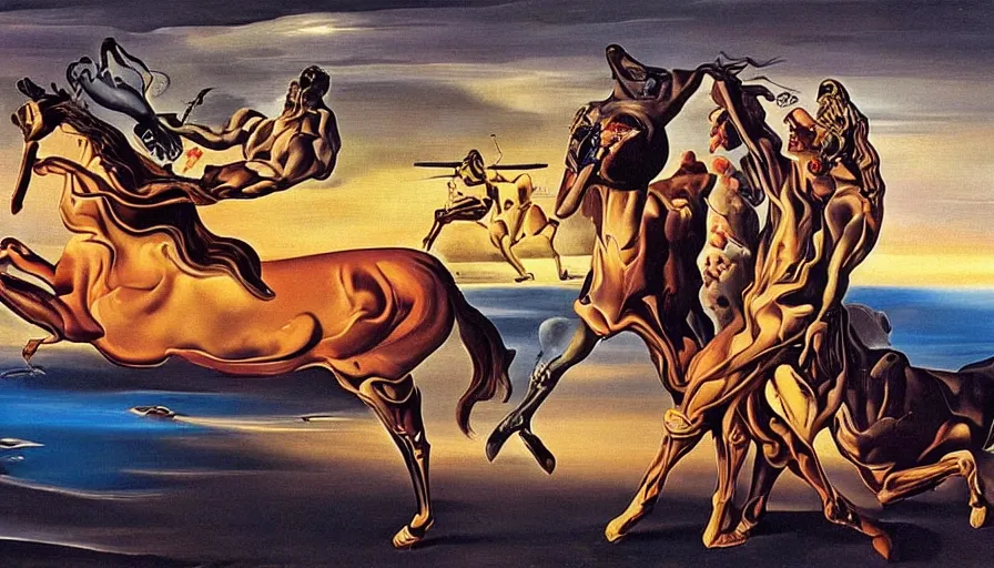 Image similar to gorgeous painting salvador dali premonition of civil war oil on canvas, 8 k 1 0 8 0 p