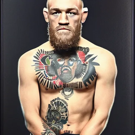 Prompt: conor mcgregor, wearing a gold chain, portrait painting