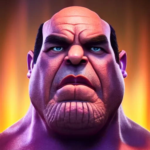 Image similar to a portrait of abdelfattah alsisi as thanos, the pixar adaptation, with same hairstyle, angry facial expressions, hyper detailed, digital art, trending in artstation, cinematic lighting, studio quality, smooth render, unreal engine 5 rendered, octane rendered