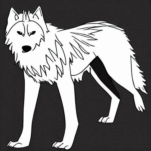 Image similar to full-body wolf template base, digital line-art, simple, no color, black and white, high quality, HD, 8K