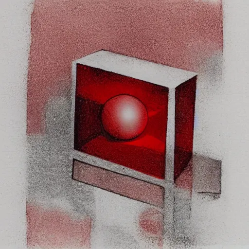 Prompt: chrome spheres on a red cube, intaglio