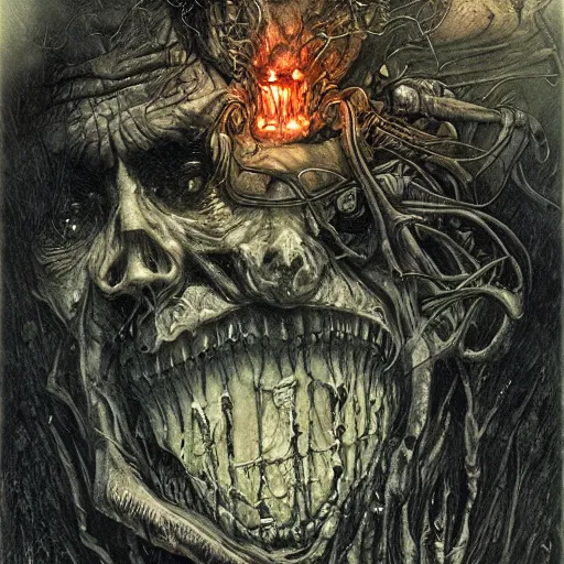 Image similar to the darkest future timeline, 8 k, 8 5 mm f / 1. 8 horror, flames, dark sci - fi, by bernie wrightson, by santiago caruso, by sabbas apterus