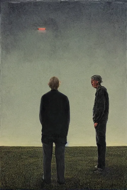 Image similar to man and man, in the void, by the mirror, station, james gillard, zdislav bexinski, high detail alex colville, otto mueller, stephen conroy, andrea kowch, andrew newell wyeth, daniel meidman jussi picho octane rendering