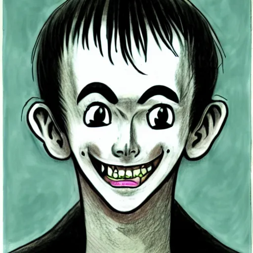 Prompt: drawing of a smiling man by junji ito,