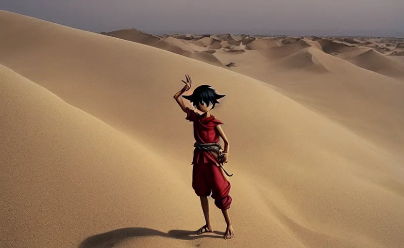 Image similar to a luffy in sand dunes, photography by kim jung gi