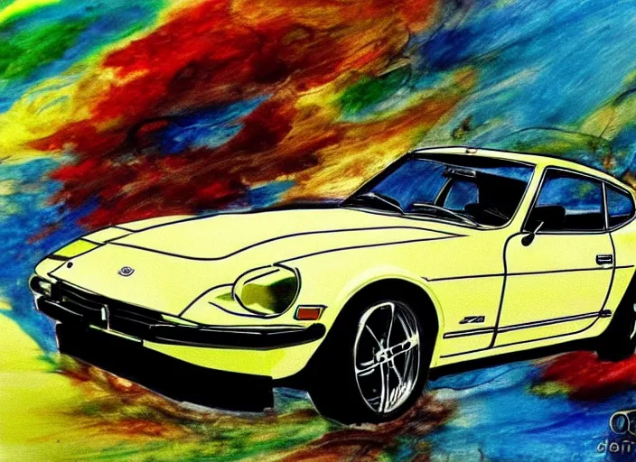 Image similar to a datsun 2 4 0 z in the art style of blake, quentin
