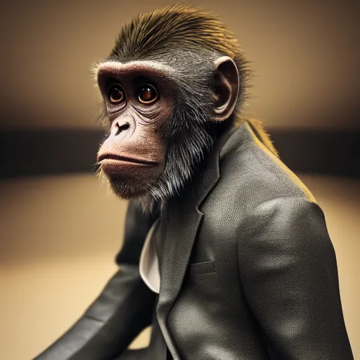 Prompt: Photography of ultra mega super hyper realistic detailed monkey by Hiromasa Ogura wearing cyberpunk style suit . Photo made from 30 meters distance on Leica Q2 Camera, Rendered in VRAY and DaVinci Resolve and MAXWELL and LUMION 3D, Volumetric natural light. Wearing cyberpunk suit with many details by Hiromasa Ogura .Rendered in VRAY and DaVinci Resolve and MAXWELL and LUMION 3D, Volumetric natural light