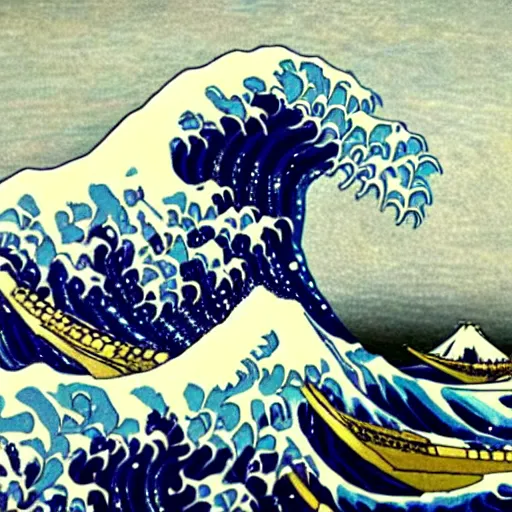 Prompt: Great wave off Kanagawa in the style of Vincent van Gogh