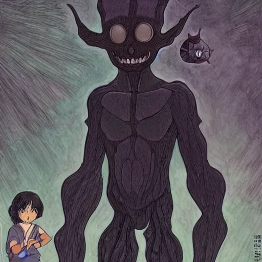 Prompt: a dark humanoid, hyper detailed, in the style of studio ghibli and and studio ghibli and studio ghibli, selfie