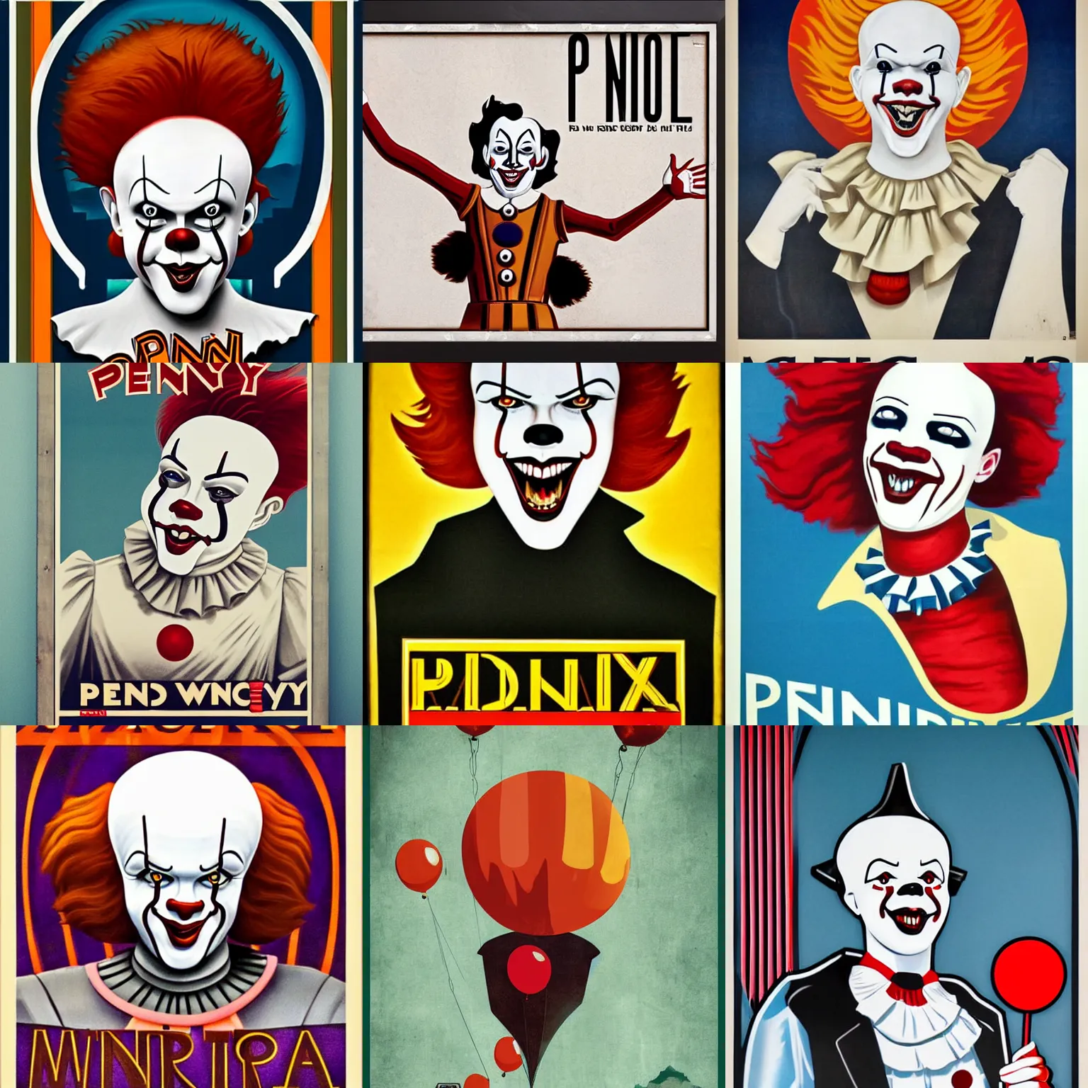 Prompt: art deco railway poster of pennywise