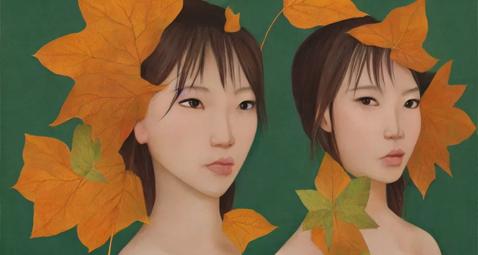 Prompt: asian female wearing leaf costume, art by dannylailai, by hsiao ron cheng