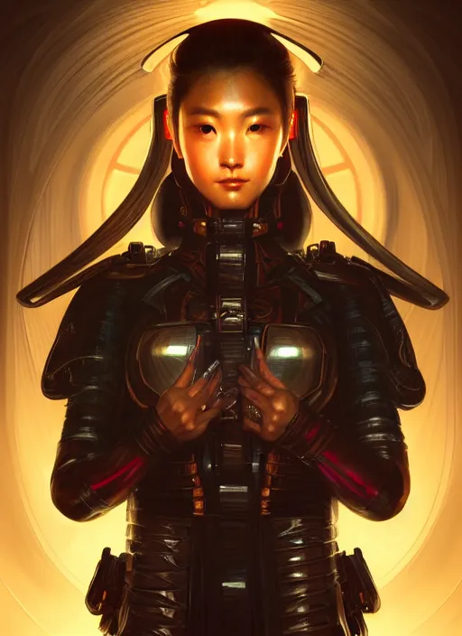 Prompt: symmetry!! portrait of a japanese warrior, sci - fi, tech wear, glowing lights!! sci - fi, intricate, elegant, highly detailed, digital painting, artstation, concept art, smooth, sharp focus, illustration, art by artgerm and greg rutkowski and alphonse mucha