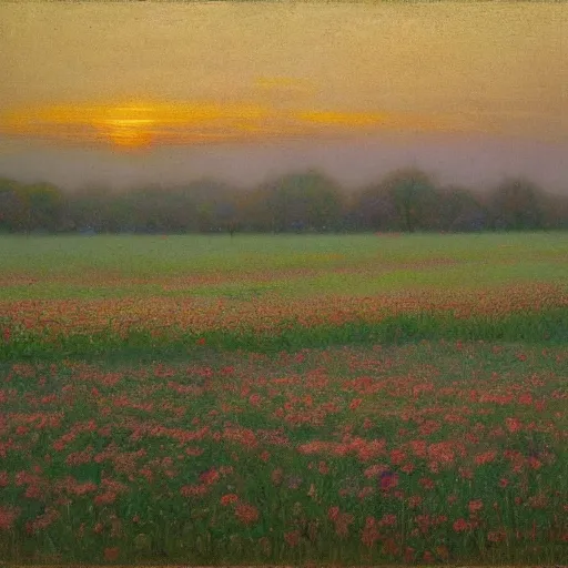 Image similar to morning, flowers field, sunrise by Birge Harrison