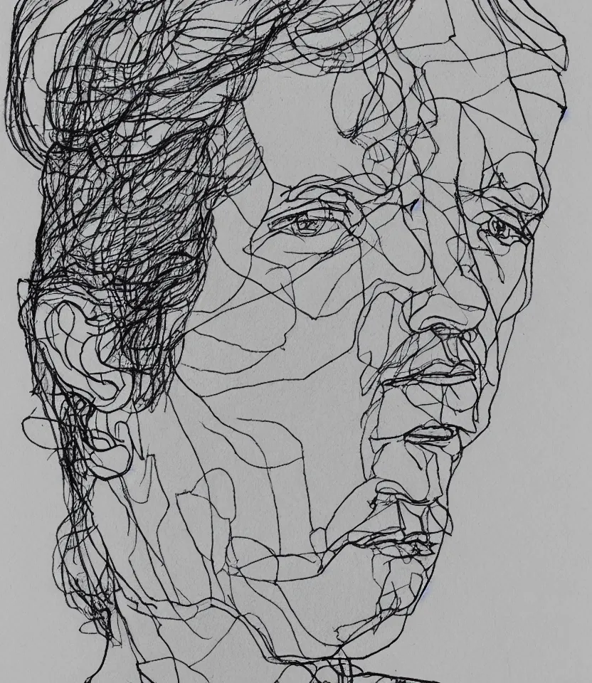 Image similar to minimalist line art portrait of german composer richard wagner, inspired by egon schiele. contour lines, freestyle twirls and curves, musicality