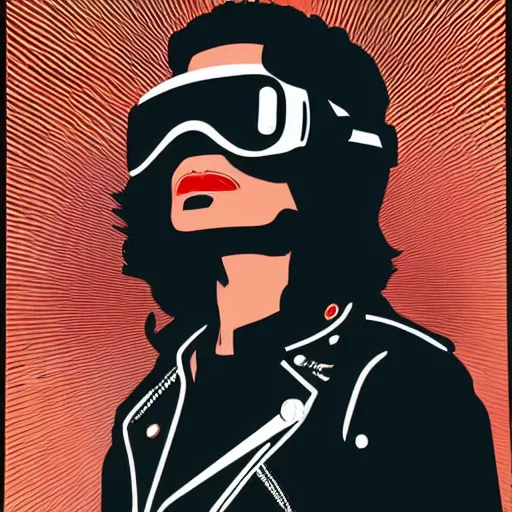 Image similar to Illustrated by Shepard Fairey and H.R. Geiger | Cyberpunk Michael Jackson with VR helmet, surrounded by cables