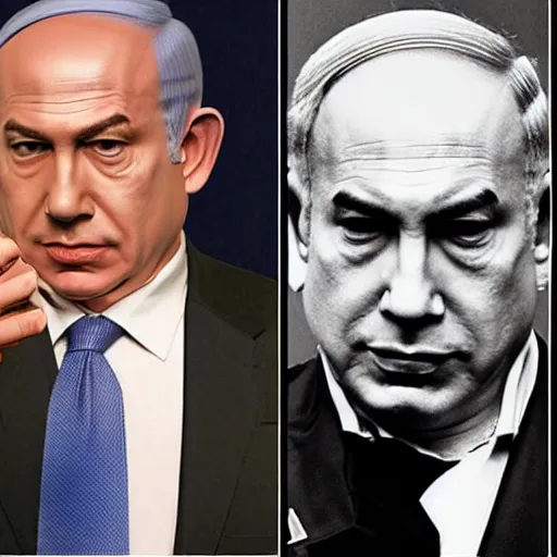 Prompt: Bibi Netanyahu dressed as a jester