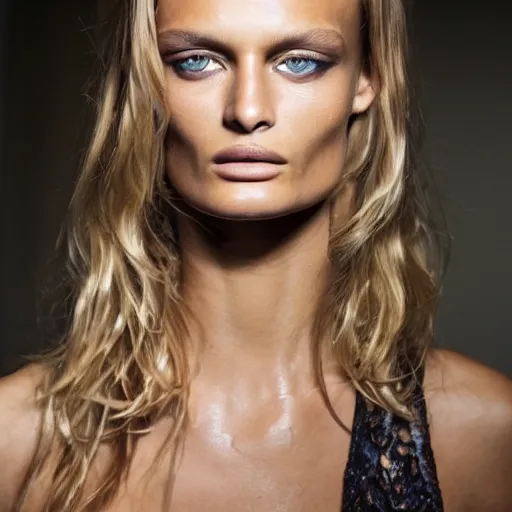 Prompt: portrait of young edita vilkeviciute, versace fashion show spring summer backstage, detailed face, greg rutkowski, intricate, elegant, highly detailed,