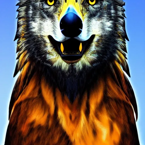 Image similar to a wolf eagle!! hybrid, bold natural colors, masterpiece, trending on artstation, photograph