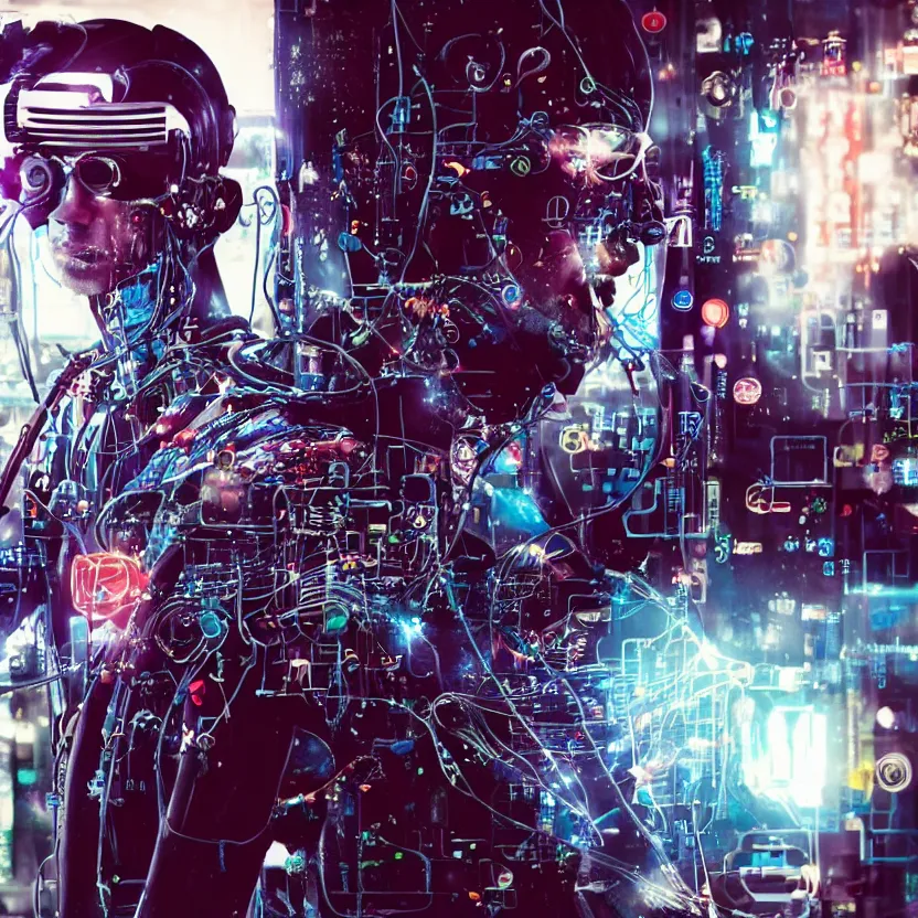 Prompt: Beautiful Photo of Arduino Uno in the man robot's head. Cyberpunk. splatterpunk. 4K