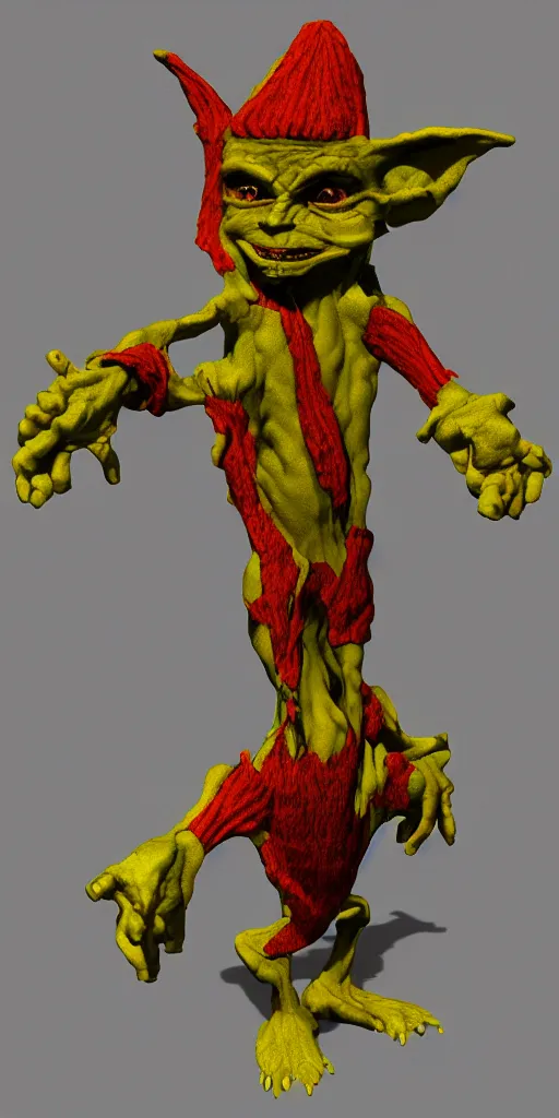 Image similar to 3d glitched malice yellow goblin doll in a street psx rendered early 90s net art n64