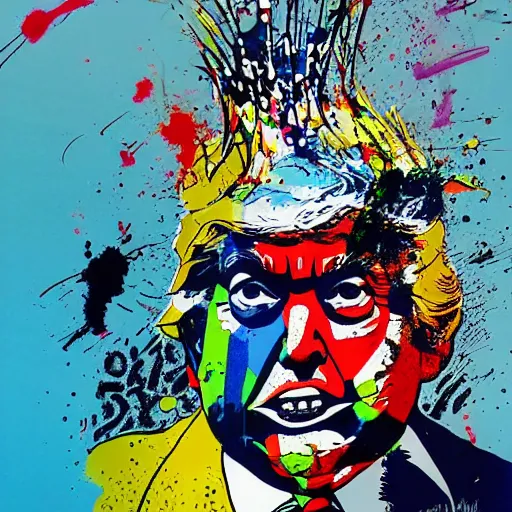 Prompt: Donald Trump as baby huey, Ralph steadman, psychedelic, ink splatter, detailed, 4k