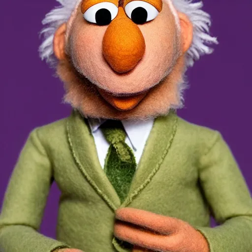 Image similar to larry david as a muppet. highly detailed felt. hyper real photo. 4 k.