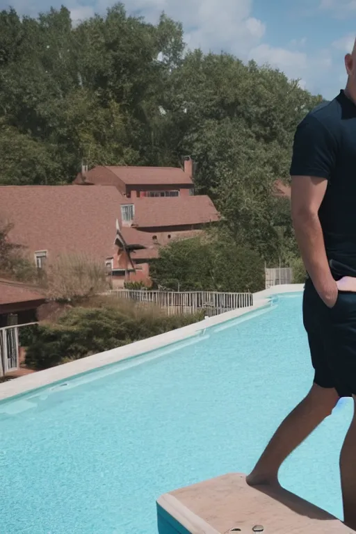 Prompt: gavin casalegno standing on the diving board, red weapon 8 k s 3 5, cooke anamorphic / i lenses, highly detailed, cinematic lighting
