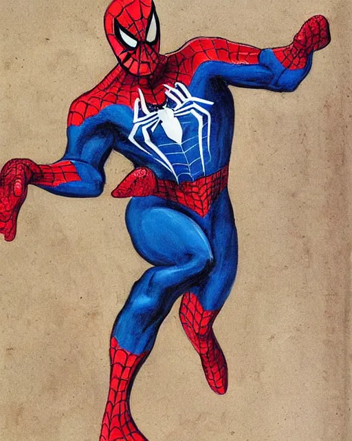 Prompt: a manuscript painting of Spider-Man in the style of the Rochester Bestiary, Ashmole Bestiary