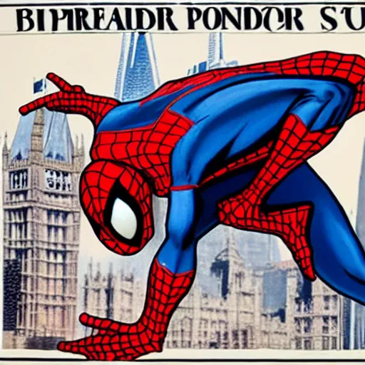 Prompt: Spider man in British propaganda poster