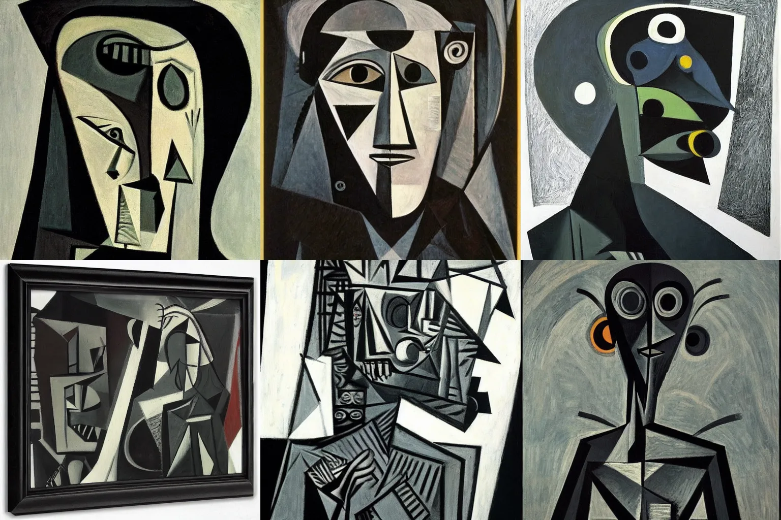 Prompt: Mid shot portrait a zenomorph alien, Dark. cubist painting. Pablo picasso.