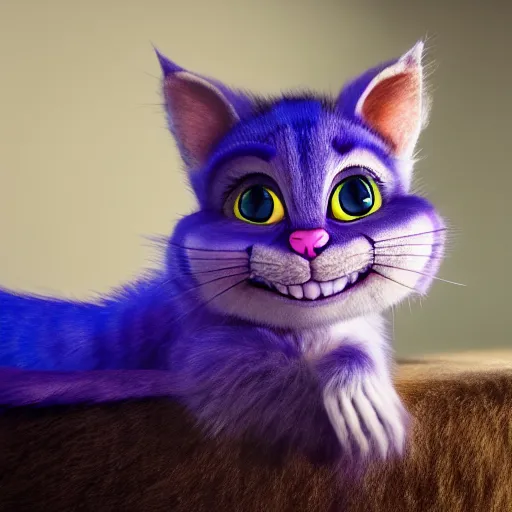 Image similar to full body pose, hyperrealistic photograph of the cheshire cat as a kitten, dim volumetric lighting, 8 k, octane beautifully detailed render, extremely hyper detailed, intricate, epic composition, cinematic lighting, masterpiece, trending on artstation, very very detailed, stunning, hdr, smooth, sharp focus, high resolution, award, winning photo, dslr, 5 0 mm